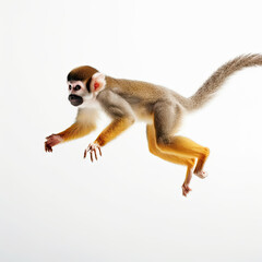 Squirrel Monkey Action Shot on White Background - Made with Generative AI