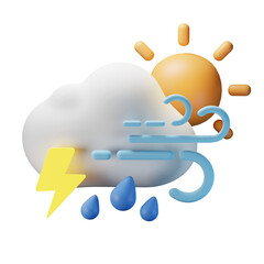 3D Icon Day Thunderstrom Heavy Rain Windy Weather Forecast