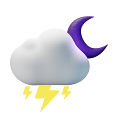 3D Icon Night Half Moon Thunder Weather Forecast