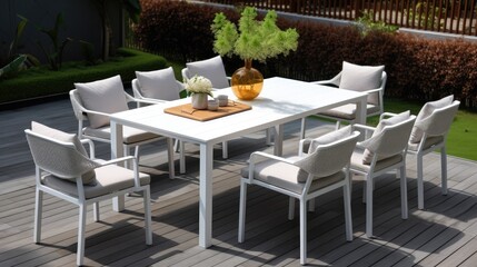 Fototapeta na wymiar Modern garden table with chair set