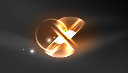 Abstract background techno neon glowing circle shapes and round elemetns with light flare effects. Hi-tech design for wallpaper, banner, background, landing page, wall art, invitation, prints, posters