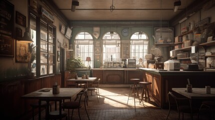 Fototapeta na wymiar Nostalgia of sipping coffee in a quaint cafe. AI generated
