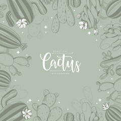 hand drawn outline cactus frame background