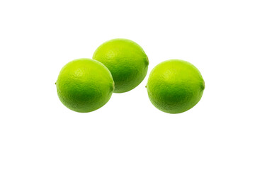 three lime isolated on white background. Healthy food. Banner, cover, mockup, for design
