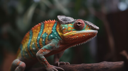 Obraz premium Captivating Chameleon - A Mesmerizing Macro Encounter - Generative AI