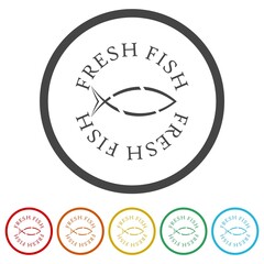  Fresh fish logo. Set icons in color circle buttons