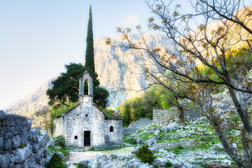 The Ruins of the Tiny Church of St John in the Small Valley behind Kotor Fortress, Montenegro