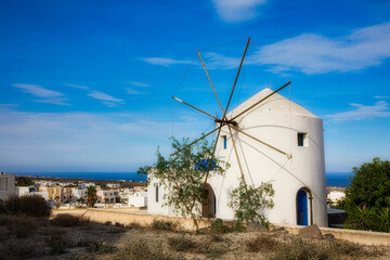 Windmill in the Village of Vothonas on the Beautiful Island Santorini, Greece