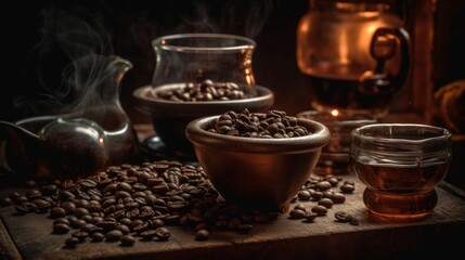 Fototapeta na wymiar Aroma of freshly brewed coffee beans. AI generated