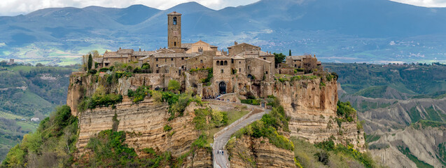 Panoramic view of the dying village, Civita di Bagnoregio, Viterbo, Italy - obrazy, fototapety, plakaty