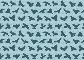 Fototapeta na wymiar The seamless blue background with flying birds. 