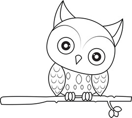 Owl In A Brunch Coloring Page Vector Illustration