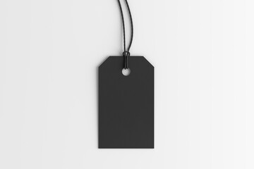 Black tag mockup on white background. View directly above