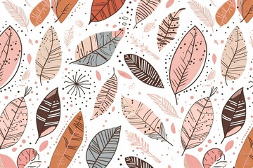 simple seamless vector pattern with boho dreamcatchers and feather with white background. flat style, seamless pattern with leaves, seamless pattern with feathers, Generative AI