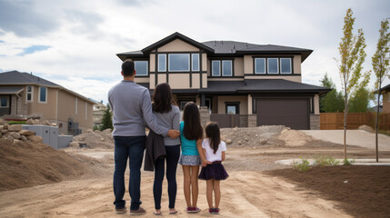 Fototapeta na wymiar Young family admiring their newly built house, generative ai