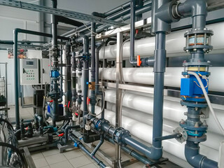 industrial osmotic plant for fine water purification close-up - obrazy, fototapety, plakaty