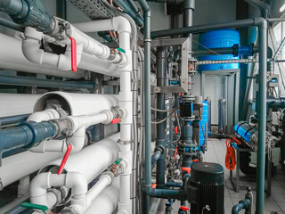 industrial osmotic plant for fine water purification close-up