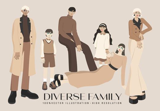 Diverse Family Illustrations Set