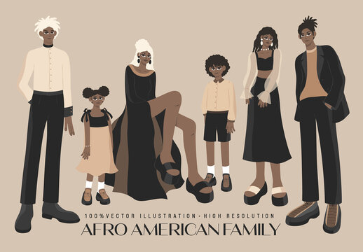 African American Family Illustrations Set