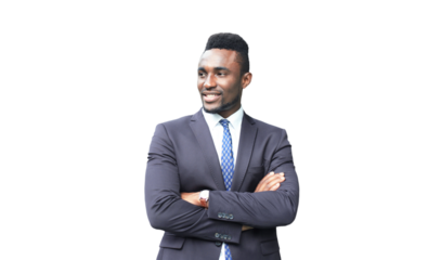Successful African American businessman businessman standing on a transparent background