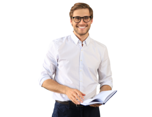 Handsome young businessman standing on a transparent background