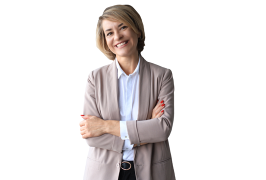 Portrait of a happy casual businesswoman on a transparent background