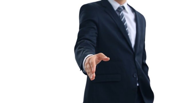 A business man with an open hand ready to seal a deal