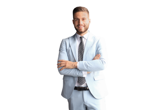 Portrait of happy businessman with arms crossed standing on a transparent background - Powered by Adobe