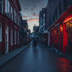 Naklejka premium man walking down the street red lanterns Breda holland netherlands 2023