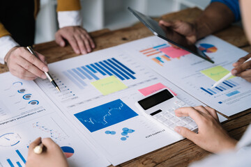 group of professional business meeting and discussing strategy with new startup project.Creative business people planning and brainstorm with document report.