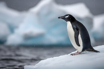 Naklejka premium Adelie Penguins on an iceberg in Antarctica generated by AI.