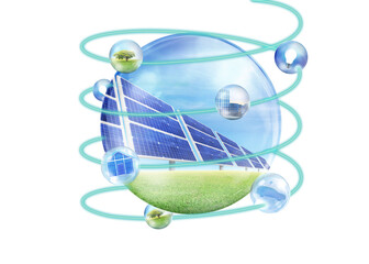 Fototapeta na wymiar Solar panels on blue sky, solar power plant, blue solar panels, renewable energy source, solar farm in star view in orbit PNG transparent