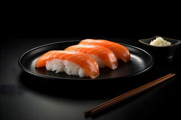 raw fresh salmon sushi Japanese food generated by AI.
