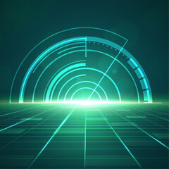 Futuristic horizon background with green light technology illustration