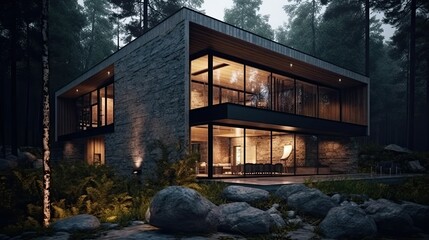 The Forest Getaway, A Generative AI Interpretation of a Modern Minimalistic Cabin House