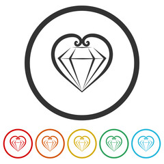  Love diamond logo. Set icons in color circle buttons