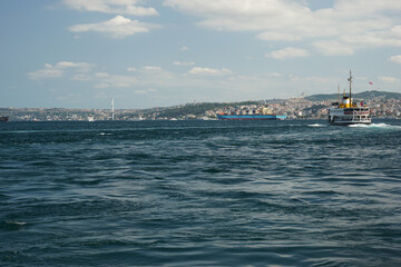 View from a boat to Istanbul bosporus on a sunny day