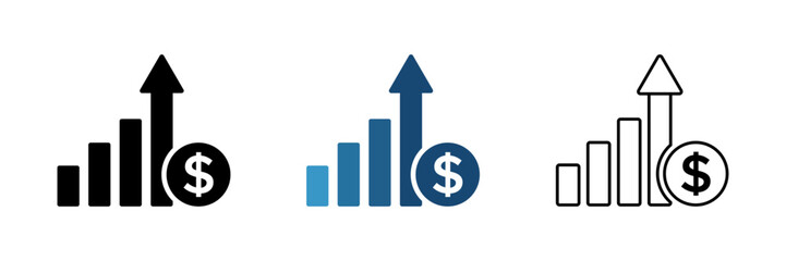 Cost increase vector flat icons. Money increase vector icons