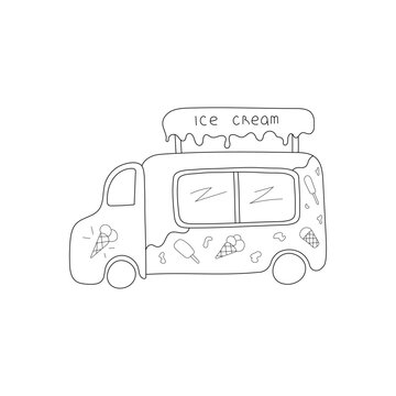 hand drawn vector illustration ice cream truck