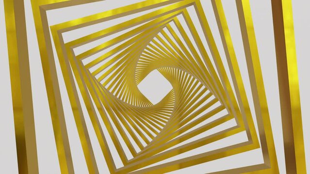 Gold metallic spiral shape loop zoom never ending abstract art square in center