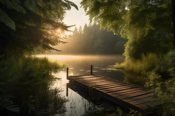  The sunlight shines on the lake surface of the small dock, Generated by AI © Harry