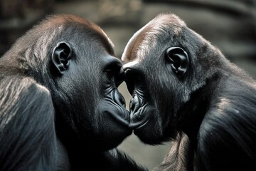 Affectionate Gorilla Kiss, Heartwarming Tender Moment.