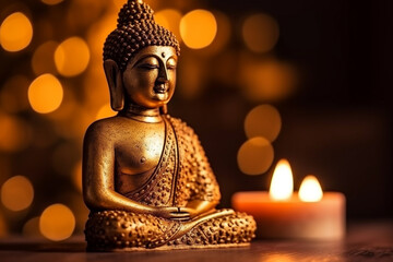 Fototapeta premium Buddha image in peaceful meditation pose with copy space concept for buddhism holidays and religion generative AI