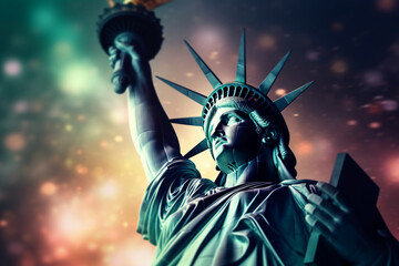 A blurred independense day, divine sky abstract background with bokeh glow, Illustration. AI generative