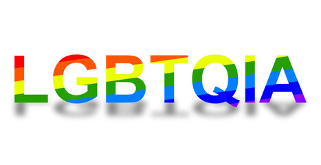 LGBTQIA text message filled with rainbow colors, representing transgender, gay pride, lesbian for social human rights. on a white background