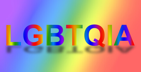 LGBTQIA text message filled with rainbow colors, representing transgender, gay pride, lesbian for social human rights.
