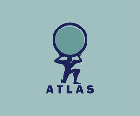 ATLAS LOGO, silhouette of strong man holding the planet vector illustrations