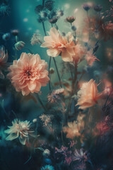 Fototapeta na wymiar Floral dreamlike ethereal background image. AI generative
