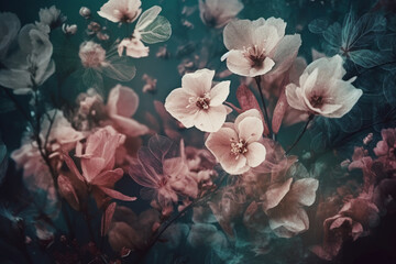 Floral dreamlike ethereal background image. AI generative