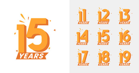 Fresh look anniversary logo collections. Birthday number for celebration moment with orange color
